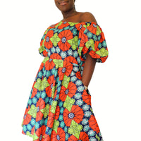 One Off Shoulder Midi Jurk - Multicolor