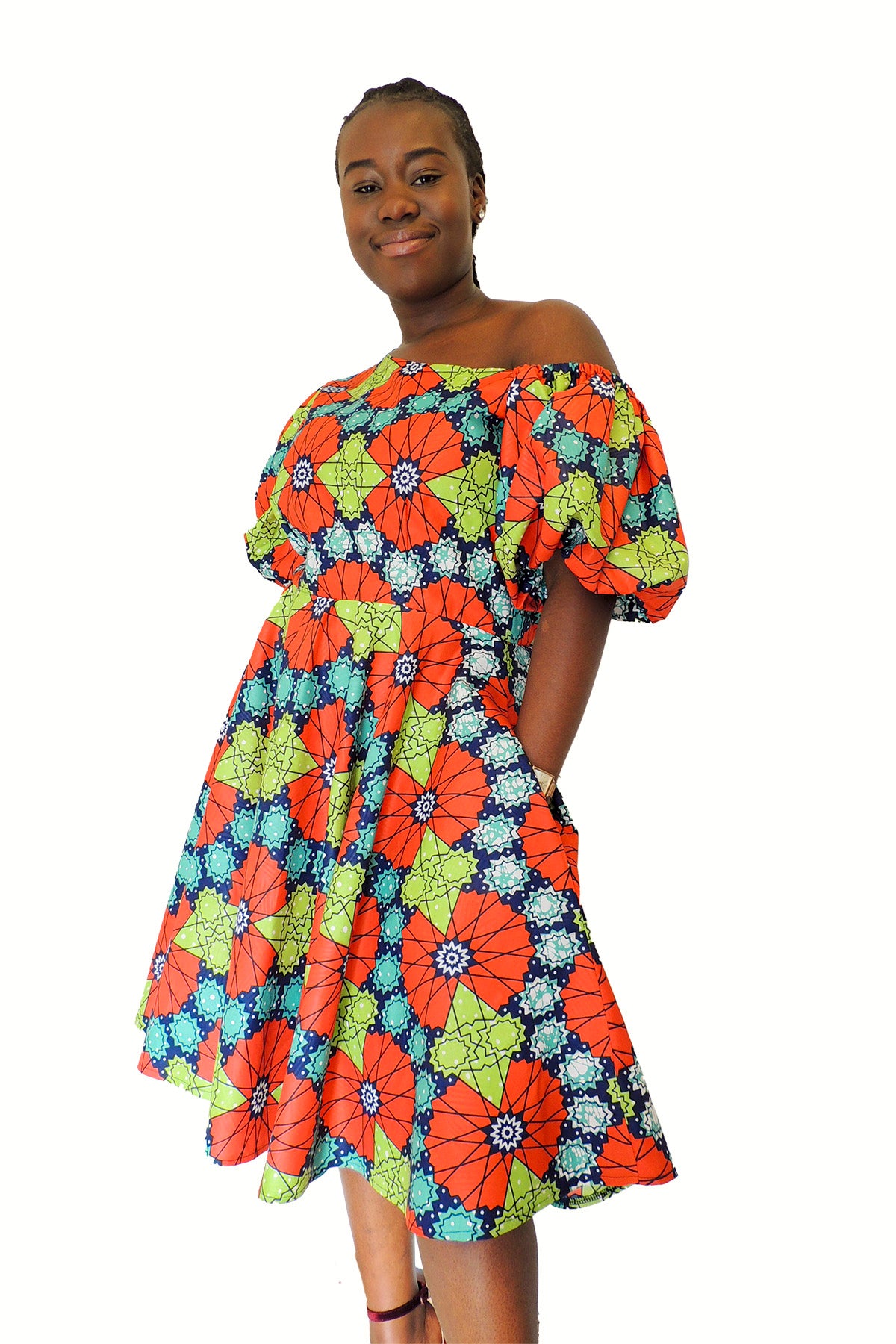 One Off Shoulder Midi Jurk - Multicolor