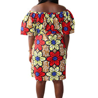 Off Shoulder Midi Jurk in Afrikaanse Print - Multicolor 2