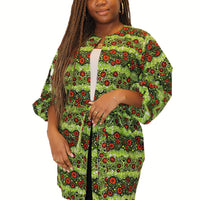 Kimono van Afrikaanse Print - Groen/Rood