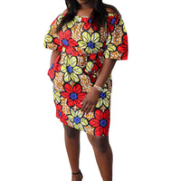 Off Shoulder Midi Jurk in Afrikaanse Print - Multicolor 2