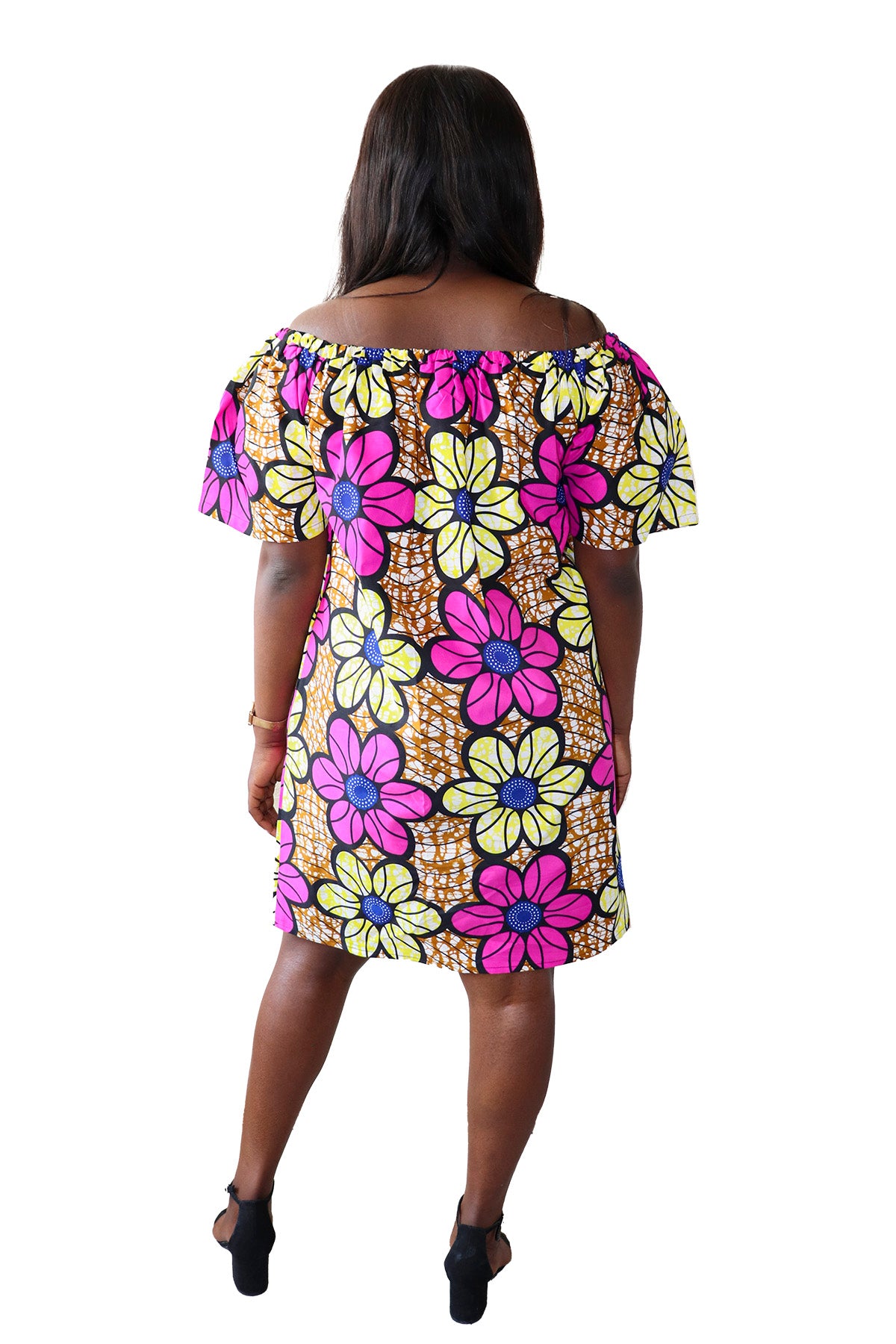 Off Shoulder Midi Jurk van Afrikaanse Print - Multicolor 3